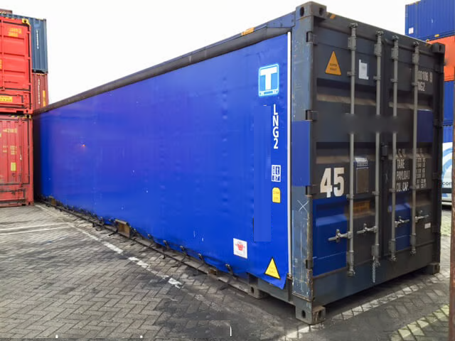 45ft High Cube Palletbreed Curtainside container met schuifzeilen, extra breed (>8ft) voor zijdelingse belading van europallets - Wilbert Trading
